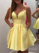 Yellow V-neck Sleeveless A-line Short Mini Homecoming Dress,  HDS0157