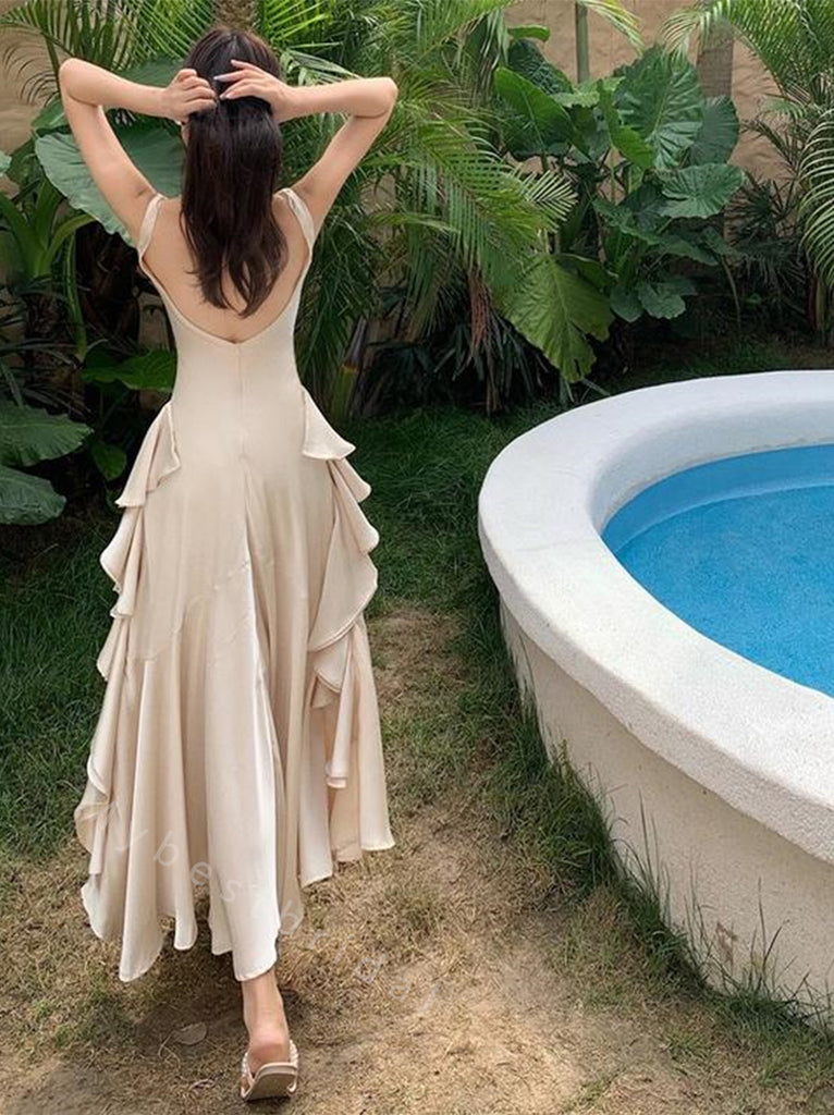 Elegant Square Sleeveless A-line Side slit Long Floor Length Prom Dress,PDS11474