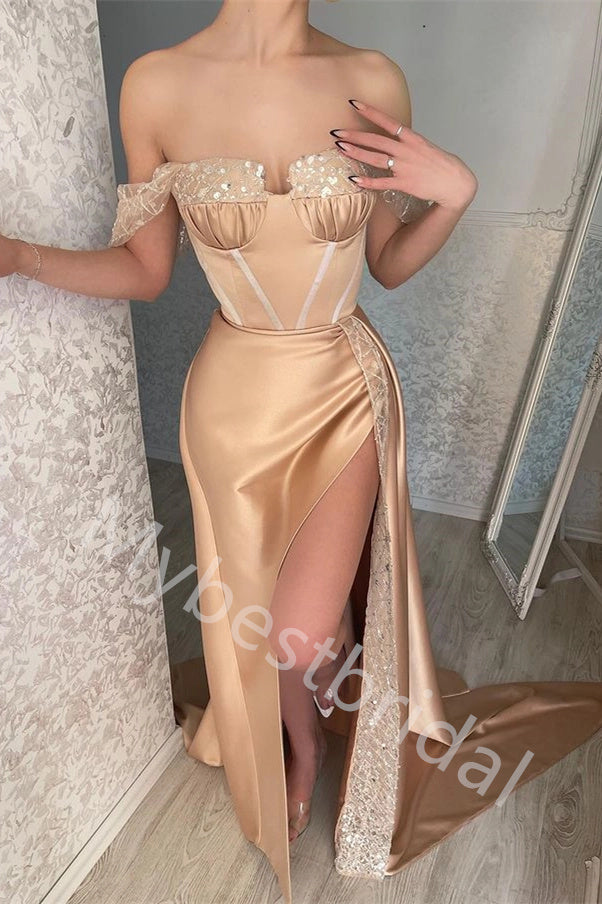 Sexy Sweetheart Off shoulder Side slit Mermaid Long Prom Dress,PDS1110