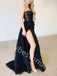 Elegant Spaghetti straps Sweetheart Side slit A-line Long Prom Dress,PDS1096