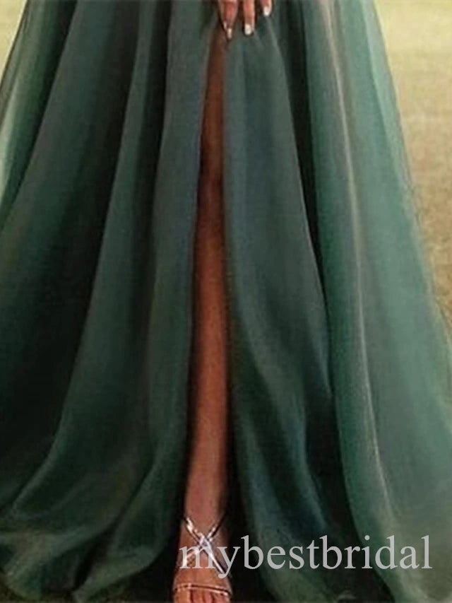 Elegant One Shoulder Sleeveless Side Slit A-line Long Prom Dress,PDS11689