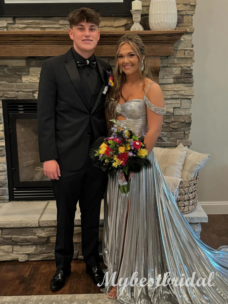 Sparkly Off Shoulder Sweetheart Sleeveless A-line Long Prom Dress,PDS11739