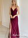 Spaghetti Straps V-neck Sleeveless Side Slit Mermaid  Long Prom Dress,PDS11733