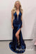 Sexy V-neck Sleeveless Side Slit Mermaid Long Prom Dress,PDS11740