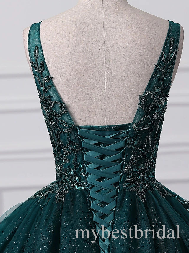 Darek Green V-neck Sleeveless A-line Long Prom Dress,PDS11691