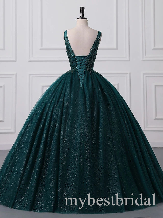 Darek Green V-neck Sleeveless A-line Long Prom Dress,PDS11691