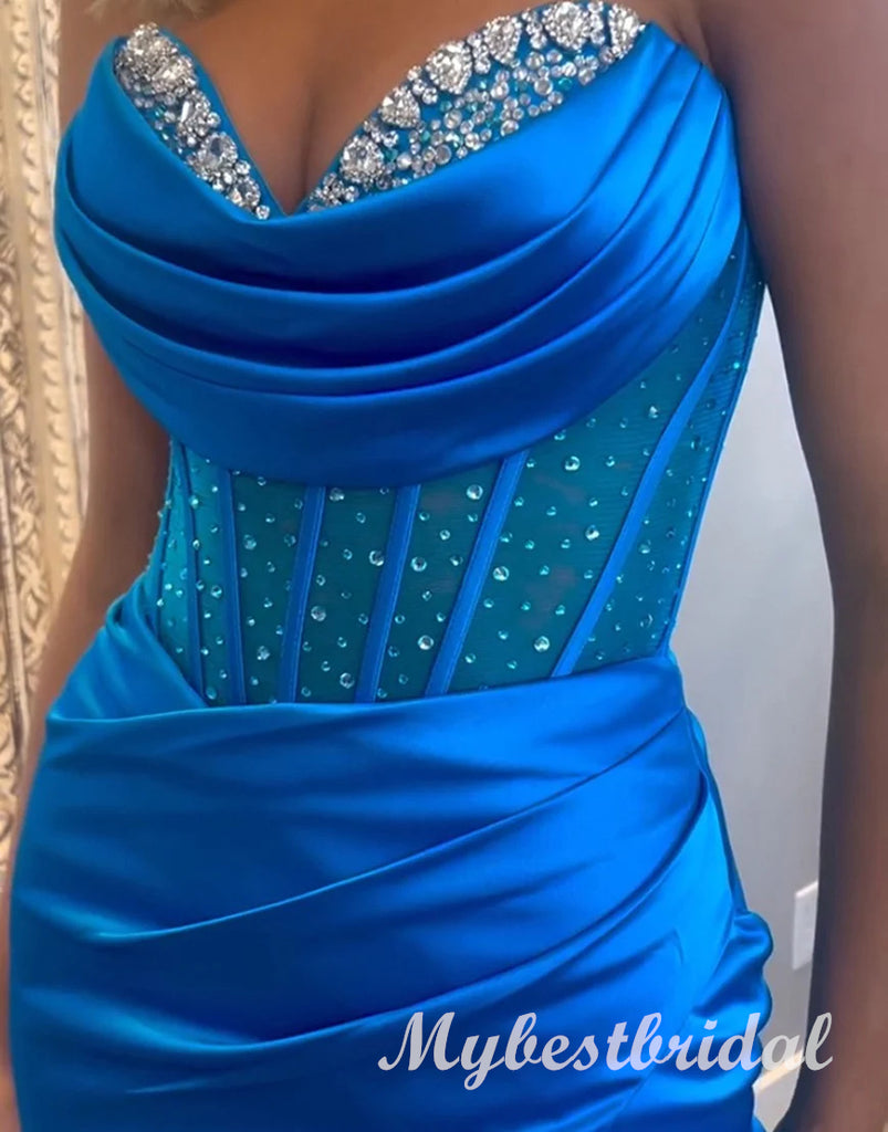Elegant V-neck Sleeveless Side Slit Mermaid Long Prom Dress,PDS11741