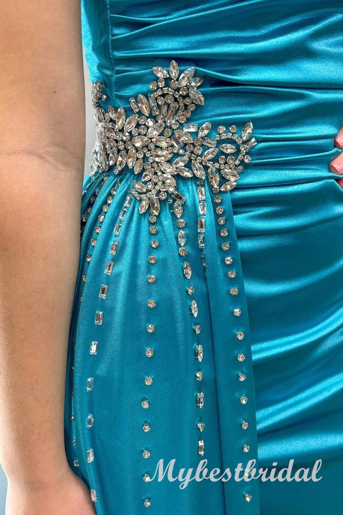 Elegant Scoop Sleeveless Side Slit Mermaid Long Prom Dress,PDS11748