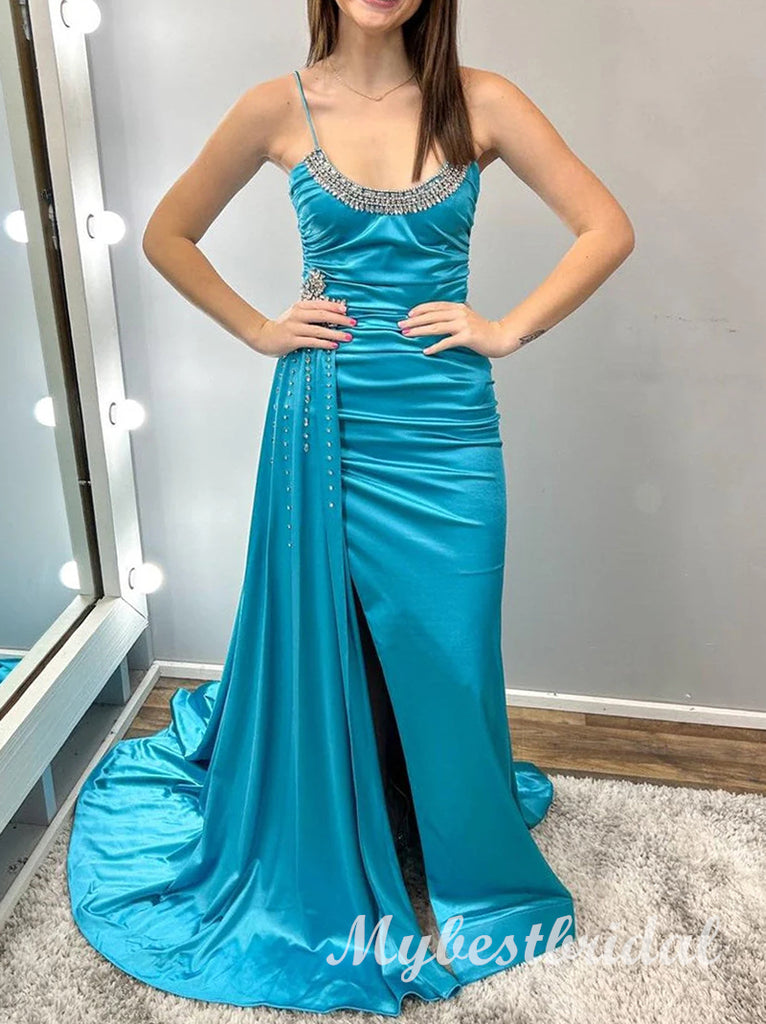 Elegant Scoop Sleeveless Side Slit Mermaid Long Prom Dress,PDS11748