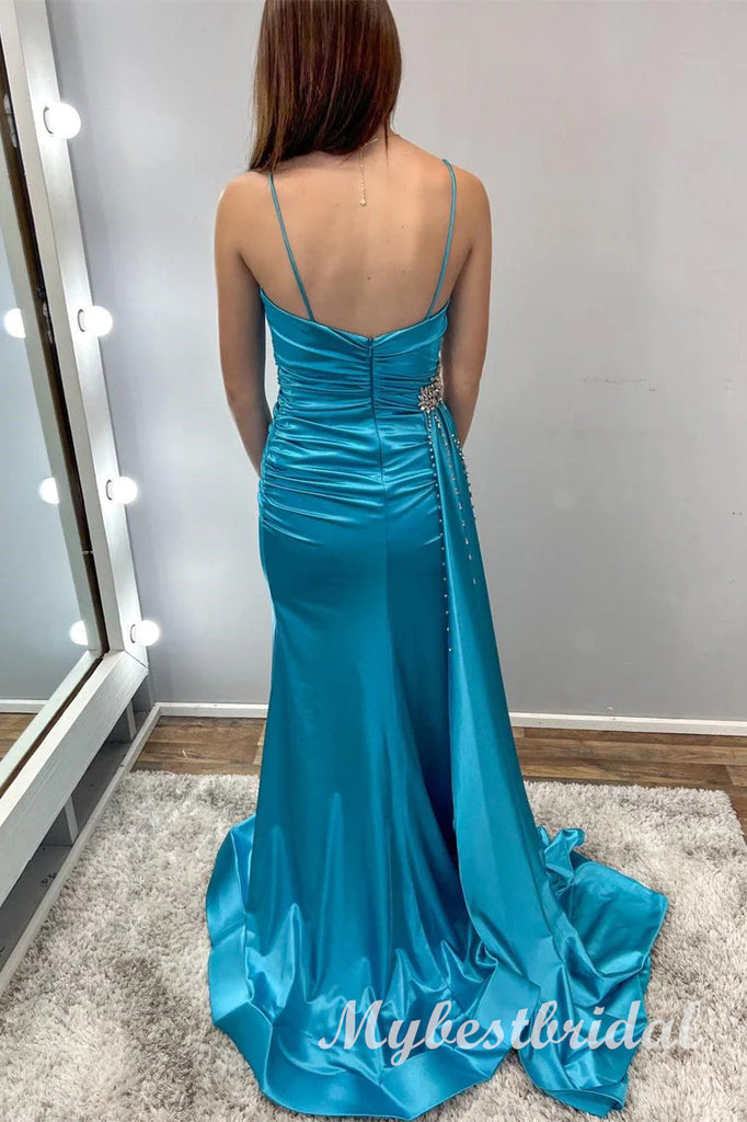 Elegant Scoop Sleeveless Side Slit Mermaid Long Prom Dress,PDS11748