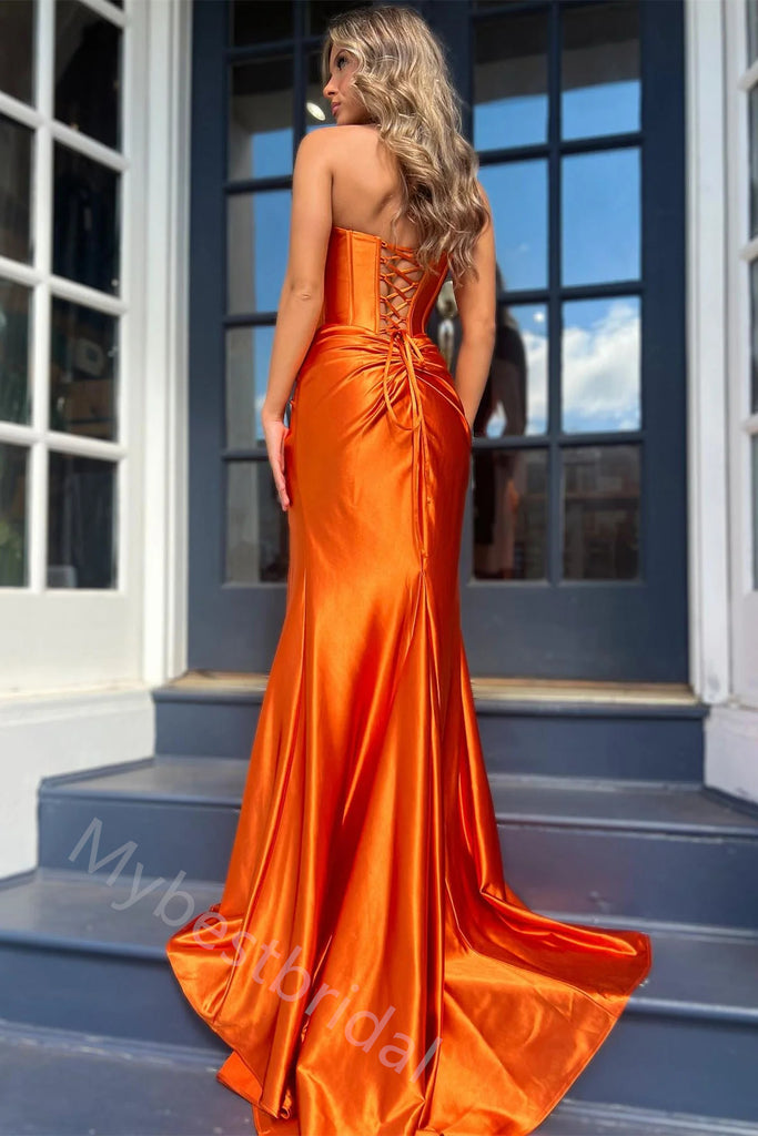 Sexy Strapless Sleeveless Side Slit Mermaid Long Prom Dress,PDS11550