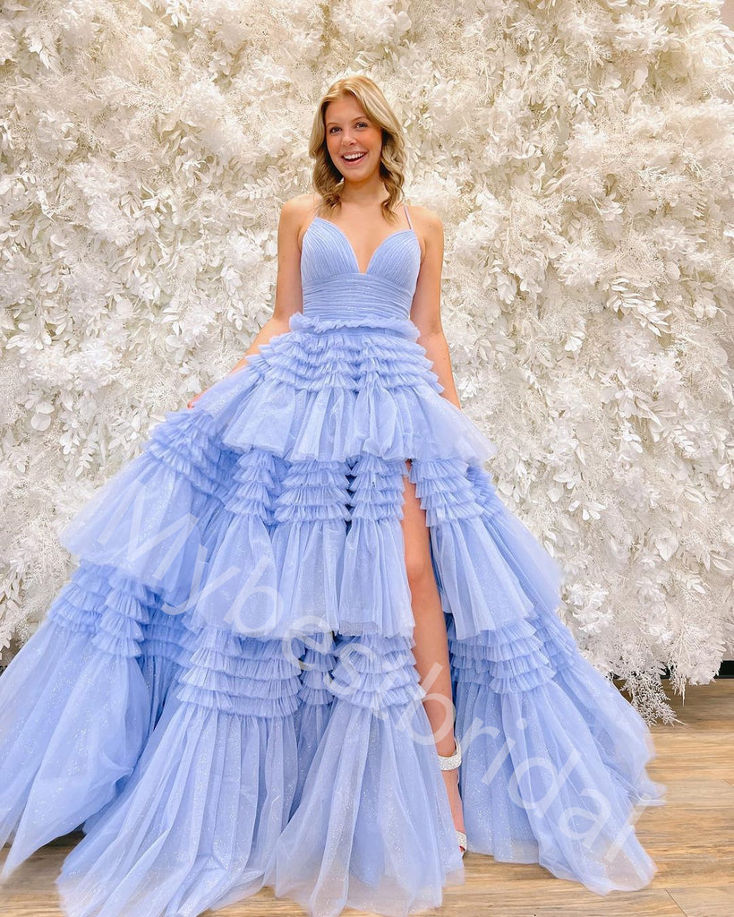 Elegant V-neck Sleeveless Side slit A-line Long Prom Dress,PDS1086