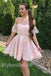 Pink Off shoulder Sleeveless A-line Short Mini Homecoming Dress,  HDS0102