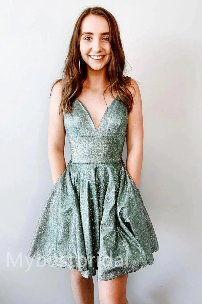 Elegant Spaghetti straps Sleeveless A-line Short Mini Homecoming Dress,  HDS0106