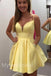 Yellow V-neck Sleeveless A-line Short Mini Homecoming Dress,  HDS0157