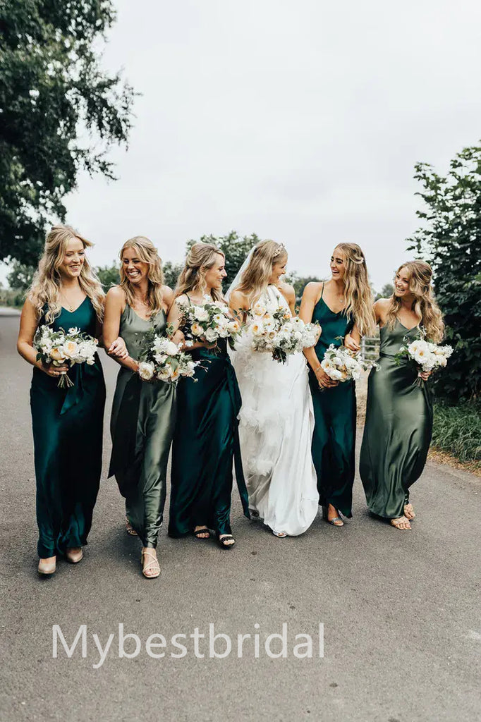 Mismatched Elegant Sleeveless V-neck A-line Bridesmaid Dressess, BDS0318