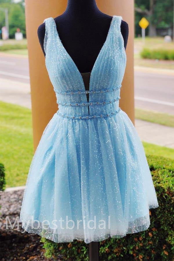 Elegant V-neck Sleeveless A-line Short Mini Homecoming Dress,  HDS0150