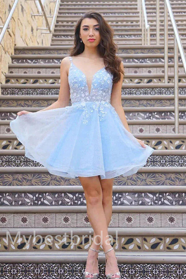 Elegant V-neck Sleeveless A-line Short Mini Homecoming Dress,  HDS0142