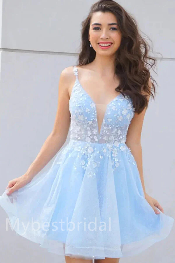 Elegant V-neck Sleeveless A-line Short Mini Homecoming Dress,  HDS0142