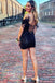 Sexy Black Off shoulder Sleeveless Sheath Short Mini Homecoming Dress,  HDS0163