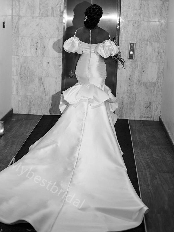 Elegant Off shoulder Sleeveless Mermaid Wedding Dresses, WDY0344