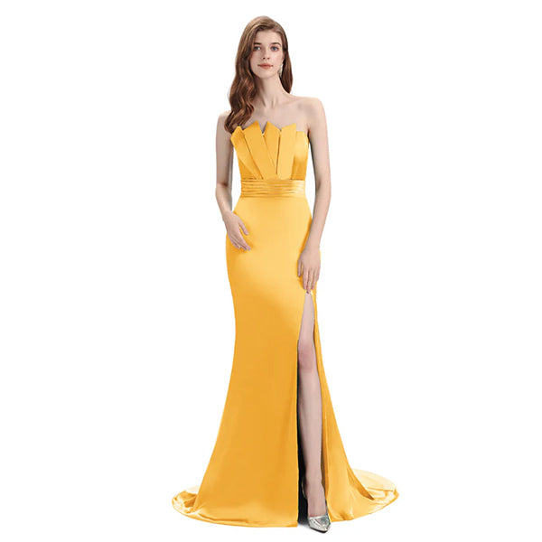 Marigold Mismatch Sleeveless Side Slit Mermaid Bridesmaid Dressess, BDS0395