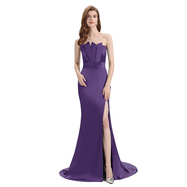 Plum Mismatch Sleeveless Side Slit Mermaid Bridesmaid Dressess, BDS0396
