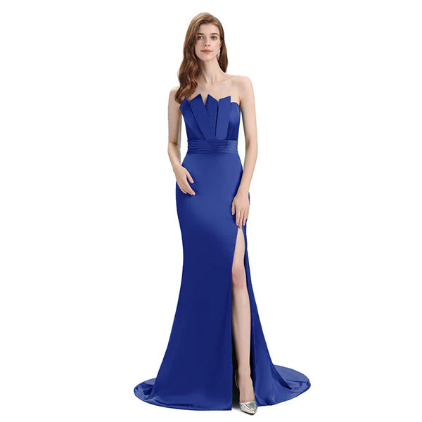Royal Blue Mismatch Sleeveless Side Slit Mermaid Bridesmaid Dressess, BDS0397