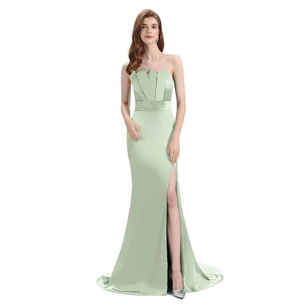 Sage Mismatch Sleeveless Side Slit Mermaid Bridesmaid Dressess, BDS0398