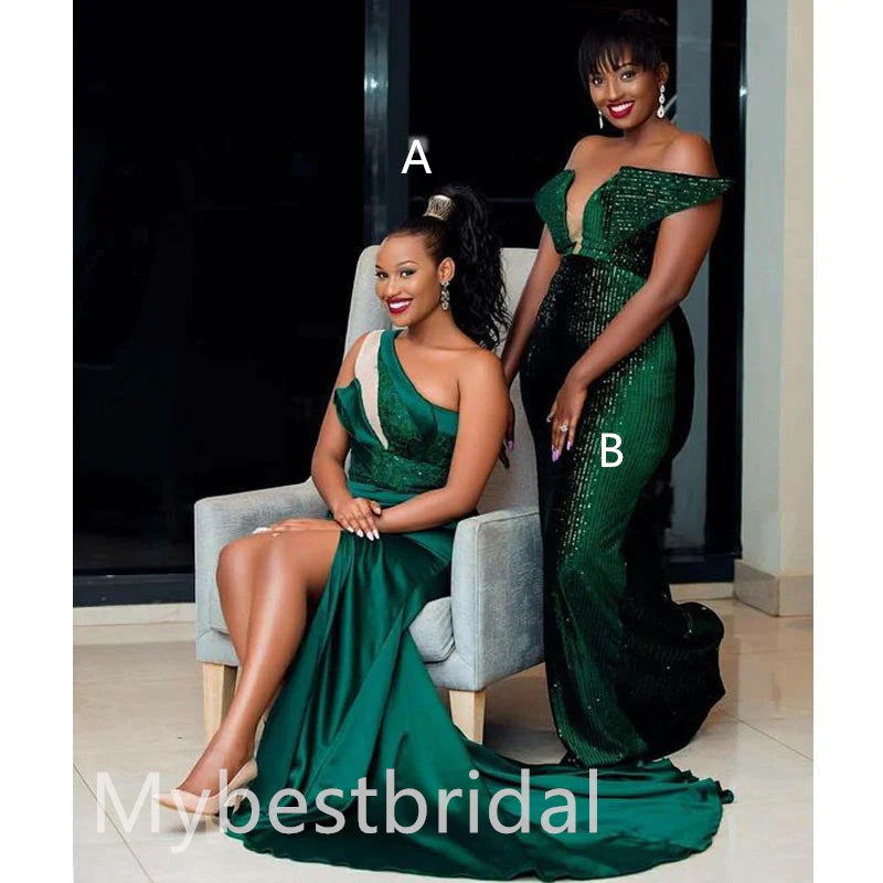 Mismatched Elegant  One shoulder Sleeveless Side slit Sheath Bridesmaid Dressess, BDS0321