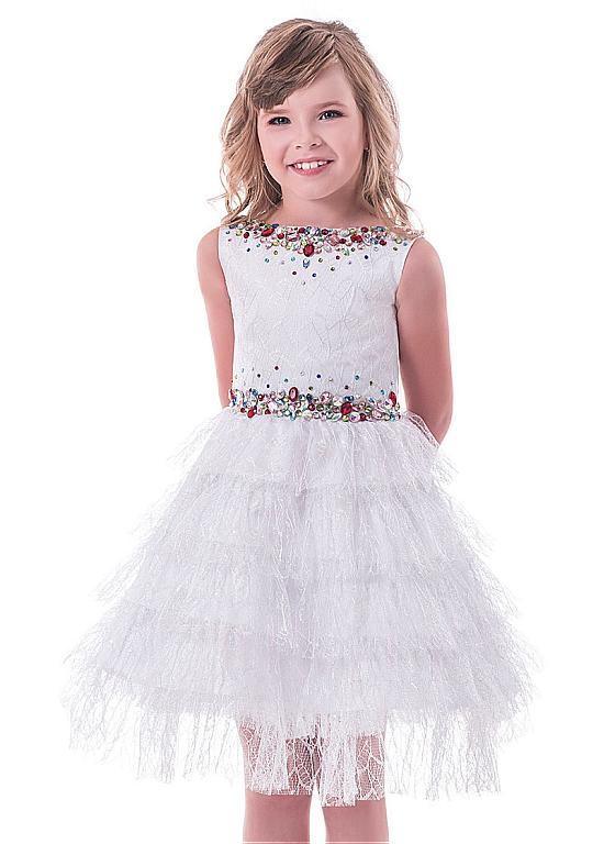 Unique Lace Blue Tea-length A-line Flower Girl Dresses With Beadings ,FGY0159