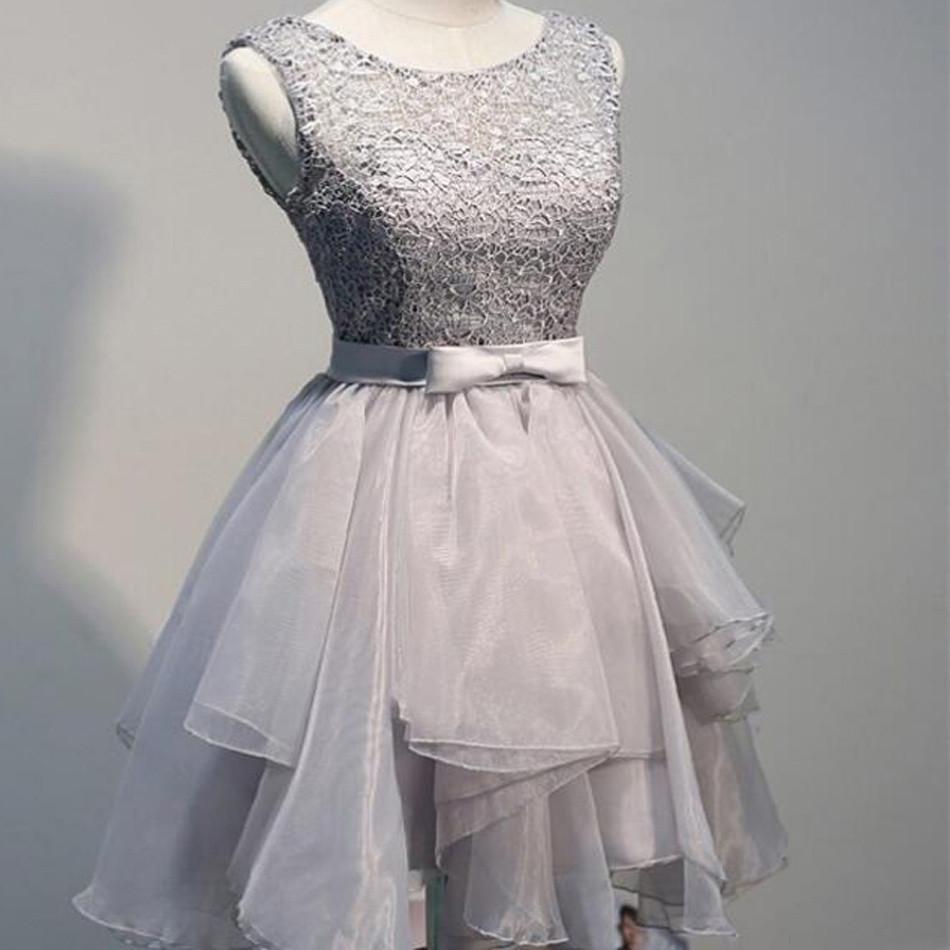 Grey organza unique freshman Dillards modest homecoming prom dress,BDY0142