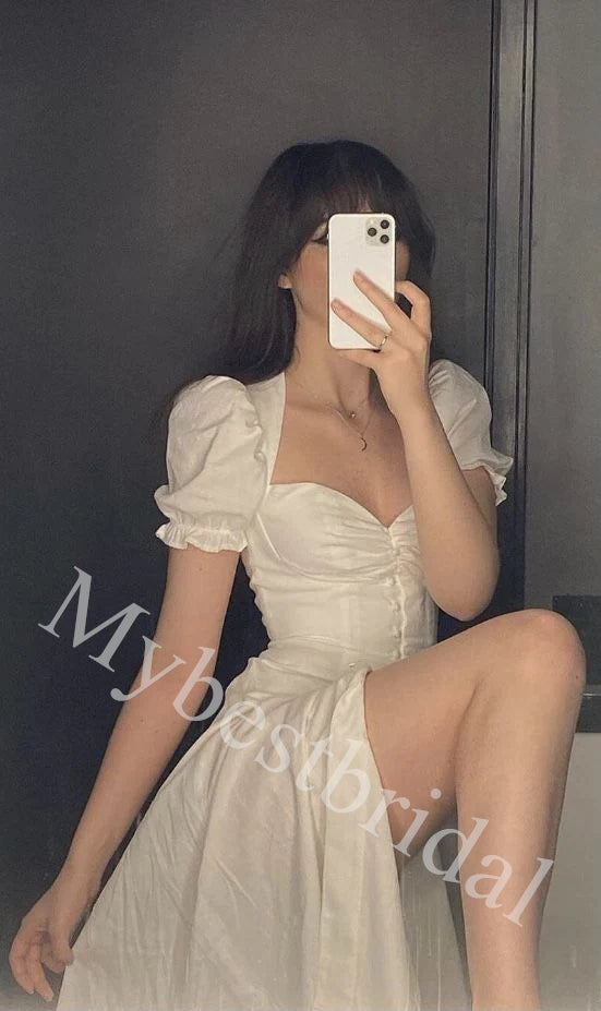 Elegant Square Short sleeveless A-line Prom Dress,PDS1031