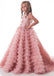 Modest Tulle Lace Scoop Floor-length Flower Girl Dresses With Handmade Flowers & Beadings ,FGY0160
