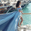 Blue Off Shoulder Prom Dresses, Side Slit Prom Dresses, Cheap A-line Prom Dresses, BG0403