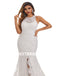 Lvory Lace Sleeveless Mermaid Applique Side slit Wedding Dresses, WDY0181