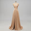 V-neck Side Slit Long Gold Bridesmaid Dresses,Sexy Bridesmaid Dresses,WGY0201