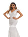 Ivory Mermaid V-Neck Backless Handmade Lace Wedding Dresses, WDY0184
