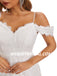 Ivory A-Line Spaghetti Straps Off Shoulder Side Slit Handmade Lace Wedding Dresses, WDY0185