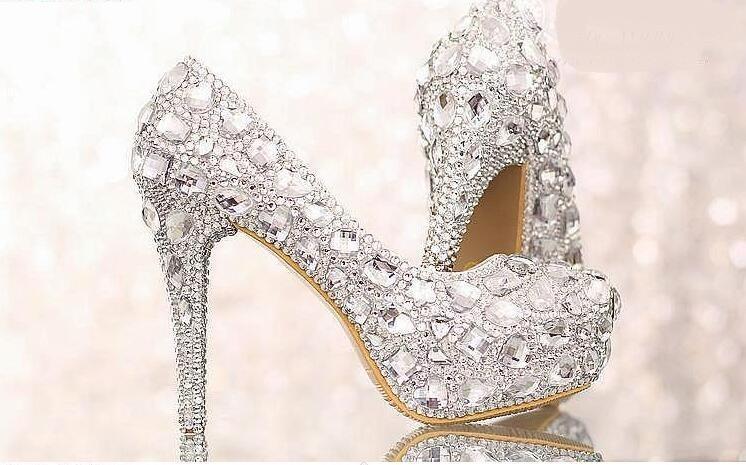 High Heels Handmade Fully Rhinestone Pointed Toe Crystal Wedding Shoes, SY0116