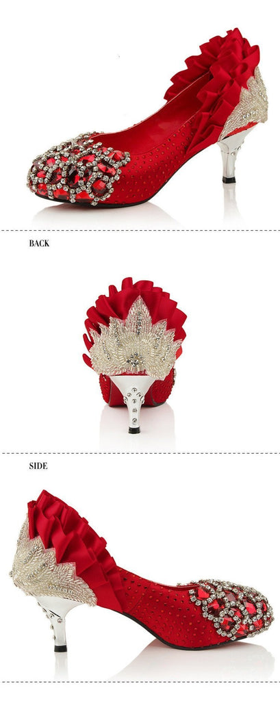 Handmade Middle High Heels Pointed Toe Crystal Wedding Shoes, SY0114