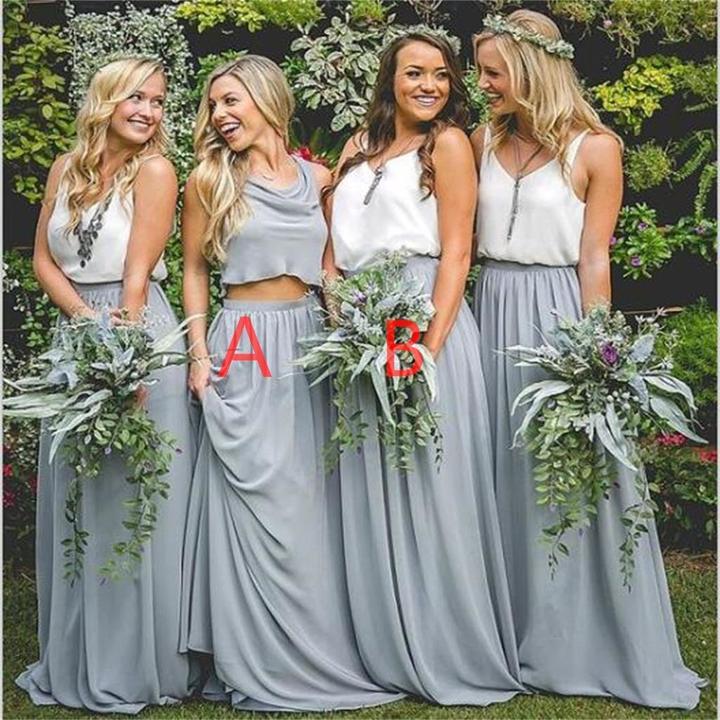 Two Piece Chiffon Bridesmaid Dresses, Blue Bridesmaid Dresses,Cheap Bridesmaid Dresses,WGY0264