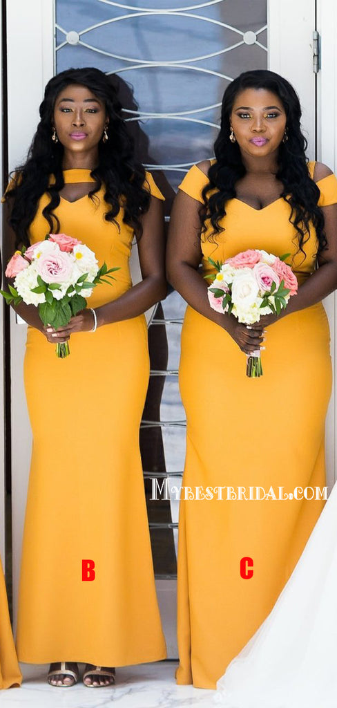 Mismatched Mermaid Off-shoulder Floor-length Long Bridesmaid Dresses, BDS0151