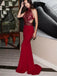 Sexy Mermaid High Neck Red Satin Evening Dresses,Cheap Prom Dresses,PDY0560