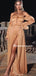 Simple Off-shoulder A-line Side Slit Long Prom Dresses Online, PDS0220