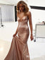 Mermaid V-neck Champagne Satin Long Prom Dresses,Cheap Prom Dresses,PDY0509
