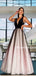Simple V-neck A-line Tulle Floor-length Long Prom Dresses, PDS0238