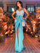 Spaghetti Strap Simple Mermaid Side Slit Long Prom Dresses, PDS0181