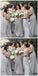 Off Shoulder Spahgetti Straps Grey Chiffon Long Bridesmaid Dresses Online, WGY0280
