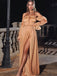 Simple Off-shoulder A-line Side Slit Long Prom Dresses Online, PDS0220
